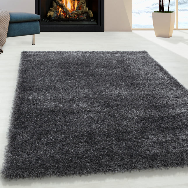 Hochflor Teppich Luxus - Uni - Grau